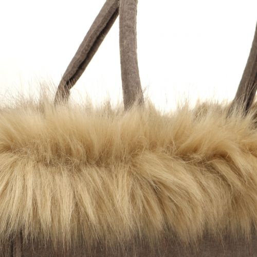 Floristik24 Sac en feutre avec bord fourrure marron clair 38cm x24cm x 20cm