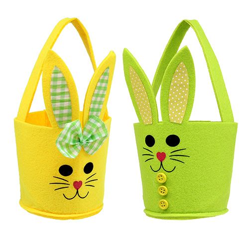 Floristik24 Sac en feutre lapin jaune, vert Panier de Pâques Décoration de Pâques en feutre 2pcs