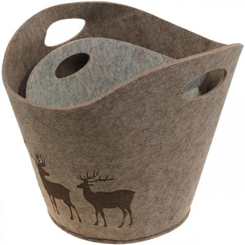 Floristik24 Décoration de Noël panier feutre rond planteur cerf 38cm / 30cm lot de 2