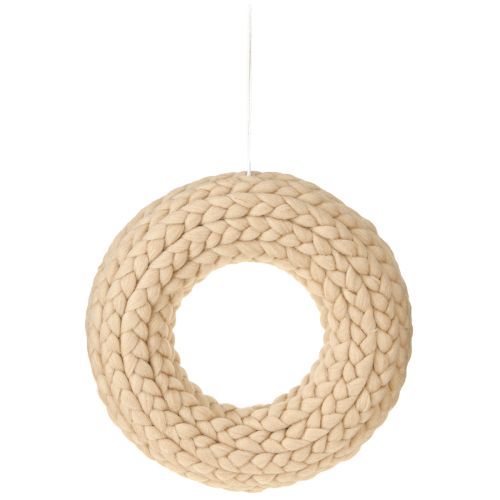 Article Couronne décorative en feutre de laine marron clair à suspendre Ø30cm L4cm