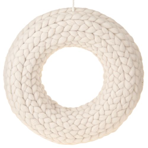 Couronne décorative en laine feutrée à suspendre en beige Ø30cm H4cm