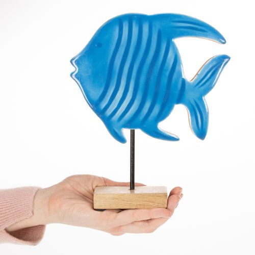 Article Figurine de poisson en bois, décoration marine, objet de décoration de table artisanal pour salon, 22 cm
