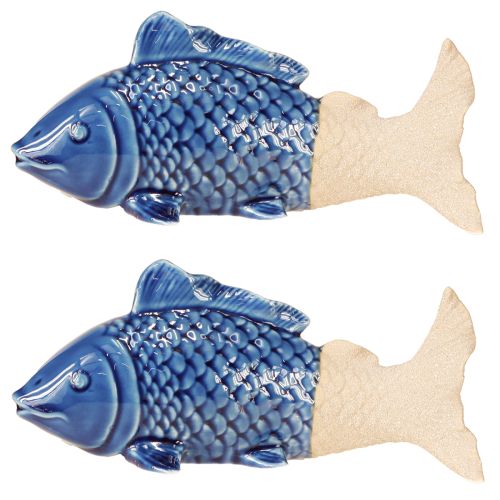 Article Décoration de poisson en céramique bleu marine beige 20×8×8,5 cm 2 pcs