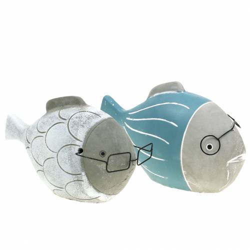 Floristik24 Poisson déco avec verres bleu blanc 15,5/14,5cm 2pcs