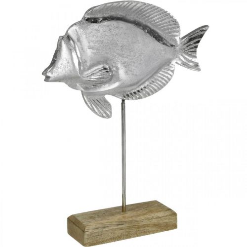 Poisson décoratif, décoration maritime, poisson en métal  argenté, coloris naturel H28,5cm-616266-91