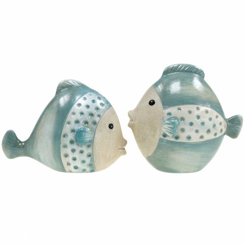 Floristik24 Poisson déco terracotta bleu, gris H14cm / 12,5cm lot de 2