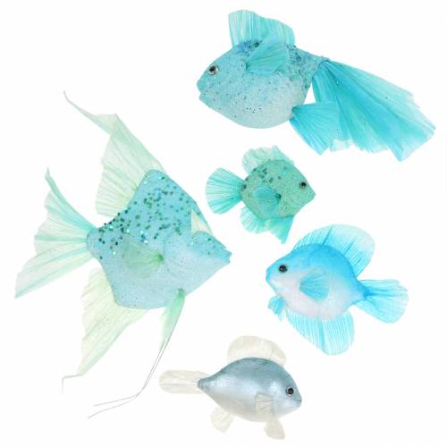 Floristik24 Poisson déco à suspendre bleu turquoise vert gris 10-22cm 5pcs