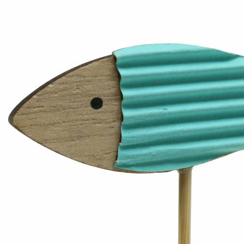 Article Bouchons décoratifs bois de poisson bleu turquoise blanc 8cm H31cm 24pcs