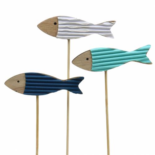 Floristik24 Bouchons décoratifs bois de poisson bleu turquoise blanc 8cm H31cm 24pcs