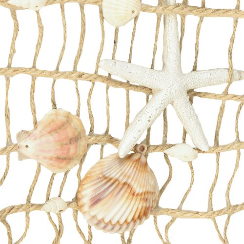 Article Filet de pêche en jute avec coquillages, décoration murale maritime 25×55cm
