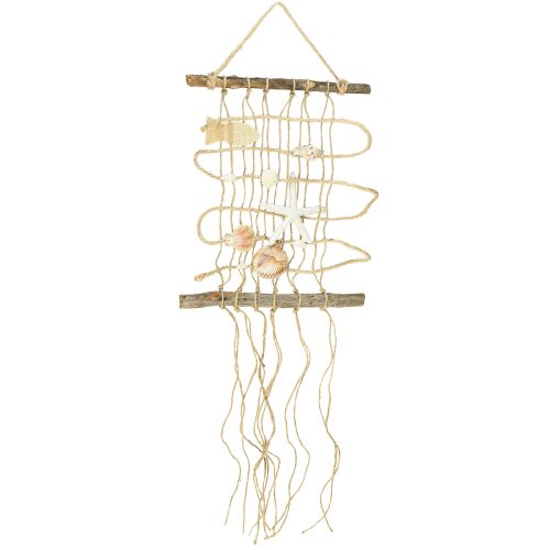 Article Filet de pêche en jute avec coquillages, décoration murale maritime 25×55cm