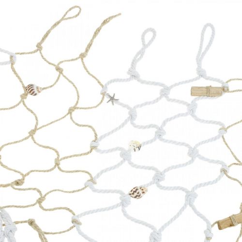 Floristik24 Filet de pêche aux coquillages et bois flotté, maritime, filet décoratif, décoration marine 72×120cm