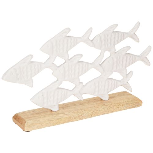 Article Banc de Poissons Décoration Poisson Blanc Métal Bois Naturel 28x16cm