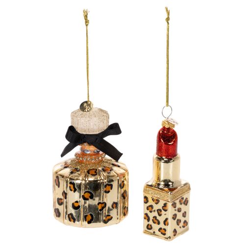 Ornements de Noël en verre Flacon de parfum et Rouge à lèvres motif léopard 11 cm acheter | Floristik24.fr