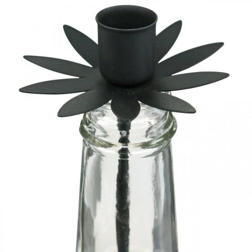 Floristik24 Bougeoir pour Bouteille Verre Noir, Métal Ø6.5cm H25.5cm