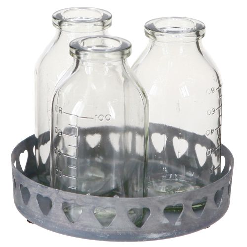 Bouteilles décoration verre mini vases plateau métal rond Ø11,5cm