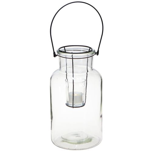 Lanterne déco Bouteille en verre avec Insert métal noir Ø13cm