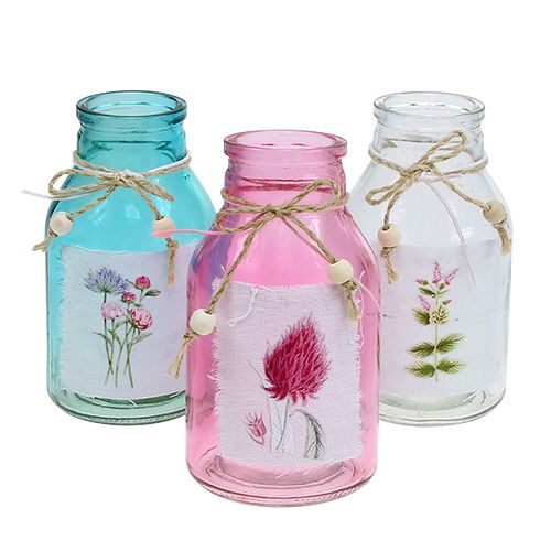 Bouteille en verre couleurs assorties Ø8cm H15cm 3 pièces