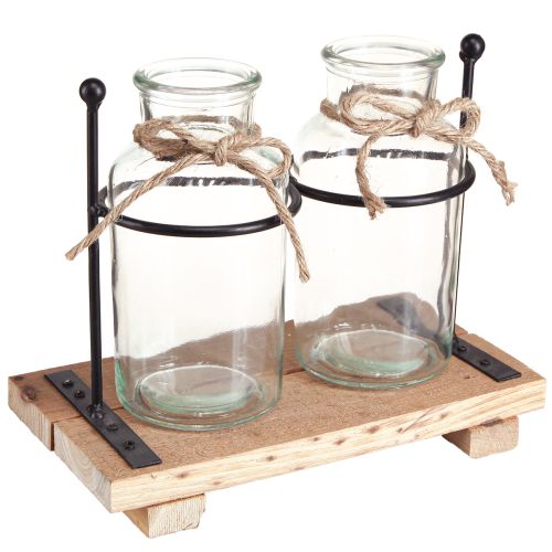 Article Vase à bouteilles bouteilles décoratives verre bois 23x12x19,5cm 2pcs