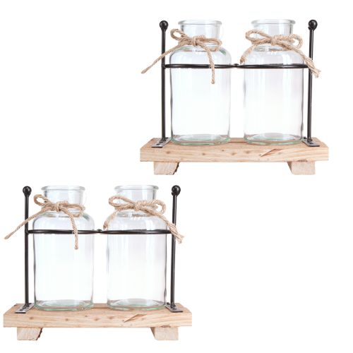 Article Vase à bouteilles bouteilles décoratives verre bois 23x12x19,5cm 2pcs