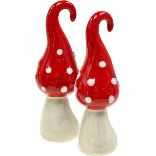 Champignons décoratifs en céramique rouge blanc Ø5cm H15.5cm 2pcs