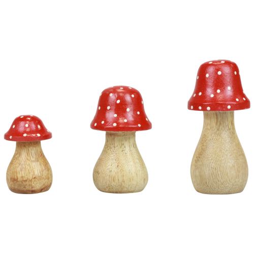 Floristik24 Agaric mouche champignons décoratifs champignons en bois décoration d&#39;automne H6/8/10cm lot de 3