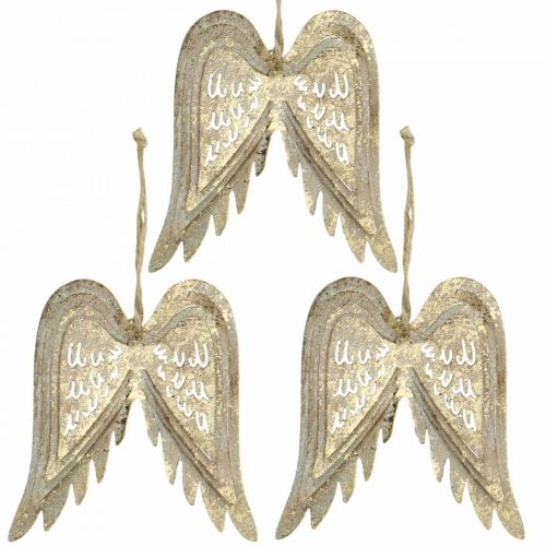 Floristik24 Ailes d'ange, décoration en métal à accrocher, décorations d'arbre de Noël dorées, aspect antique H11.5cm L11cm 3pcs