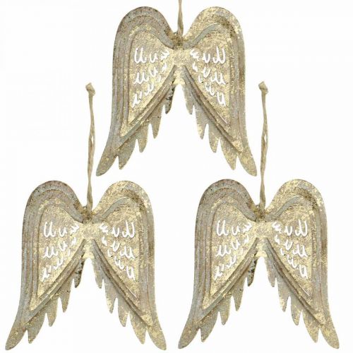 Floristik24 Ailes d&#39;ange, décoration en métal à accrocher, décorations d&#39;arbre de Noël dorées, aspect antique H11.5cm L11cm 3pcs