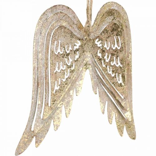 Floristik24 Ailes d&#39;ange, décoration en métal à accrocher, décorations d&#39;arbre de Noël dorées, aspect antique H11.5cm L11cm 3pcs