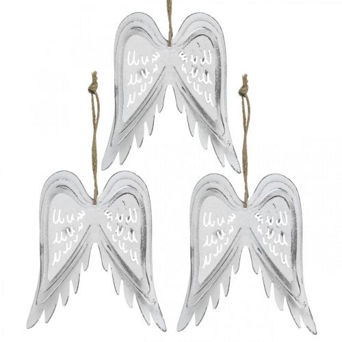 Floristik24 Ailes d&#39;ange à accrocher, décoration de Noël, pendentifs métal blanc H11.5cm L11cm 3pcs