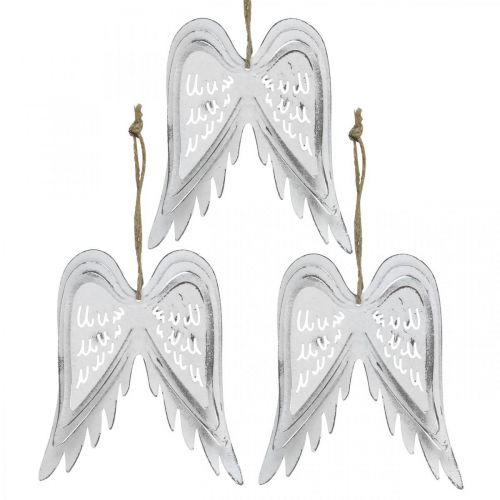 Ailes d&#39;ange à accrocher, décoration de Noël, pendentifs métal blanc H11.5cm L11cm 3pcs