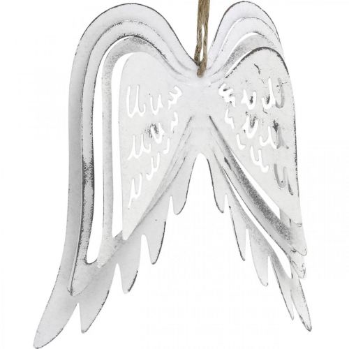 Floristik24 Ailes d'ange à accrocher, décoration de Noël, pendentifs métal blanc H11.5cm L11cm 3pcs