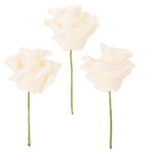 Rose artificielle crème sur tige 10 cm - Lot de 100