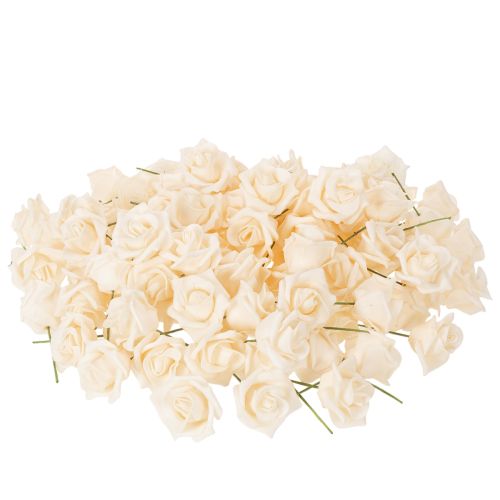 Rose artificielle crème sur tige 10 cm - Lot de 100 | Floristik24.fr