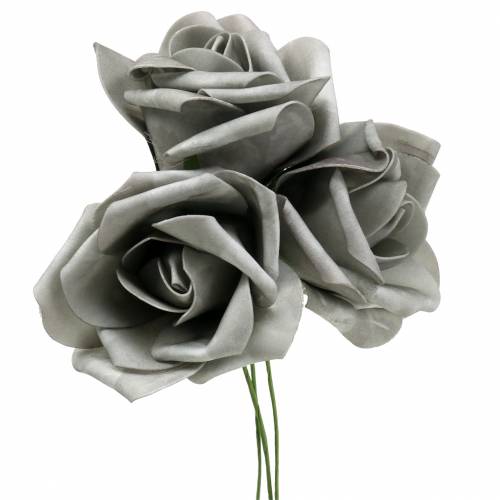 Floristik24 Rose en mousse Ø10cm gris 8pcs