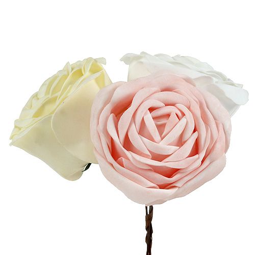 Article Mélange de roses en mousse Ø 10 cm, rose, crème, blanc 6 p.