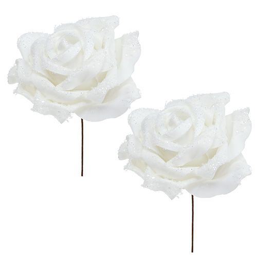 Floristik24 Foamrose blanc Ø10cm enneigé 6pcs