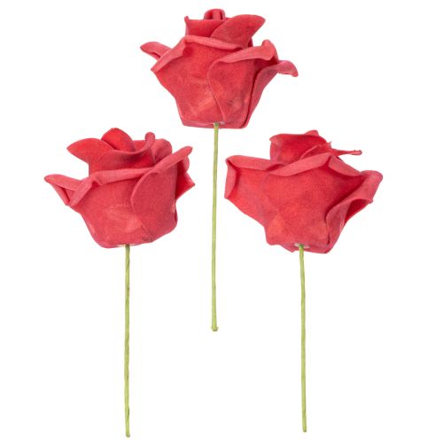 Rose artificielle rouge en mousse avec tige 5 cm - Lot de 100 | Floristik24.fr