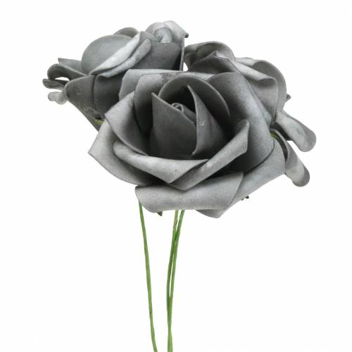 Floristik24 Rose mousse Ø7.5cm gris 18p