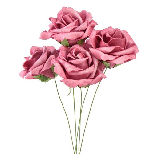 Rose en mousse sur fil mini roses vieux rose Ø5cm 27pcs