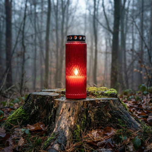 Article Couvercle de bougie funéraire motif fleur rouge noir 10 jours H27cm