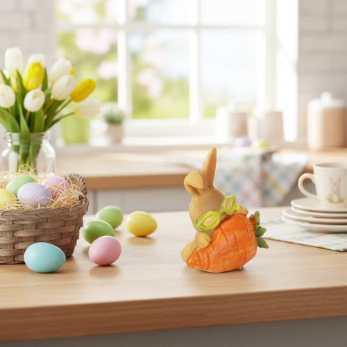 Article Lapin décoratif avec carotte, figurines décoratives de lapin de Pâques, 6 cm, lot de 3