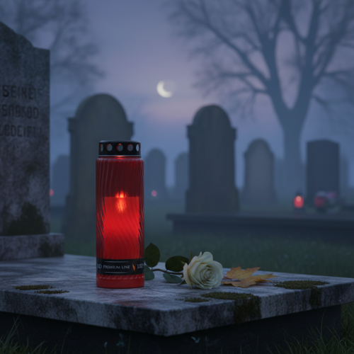 Article Couvercle de bougie funéraire motif fleur rouge noir 10 jours H27cm