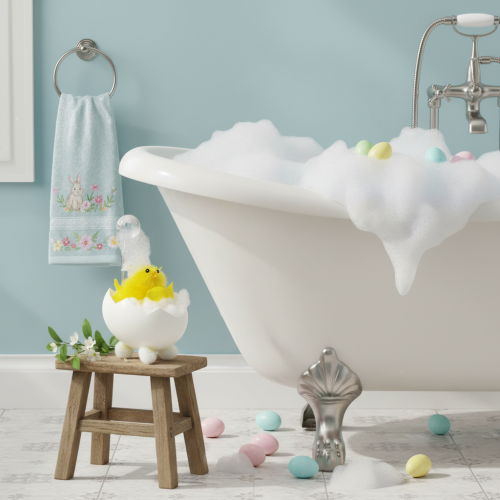 Article Décoration de Pâques : poussin en chenille dans la baignoire, jaune, 9 cm