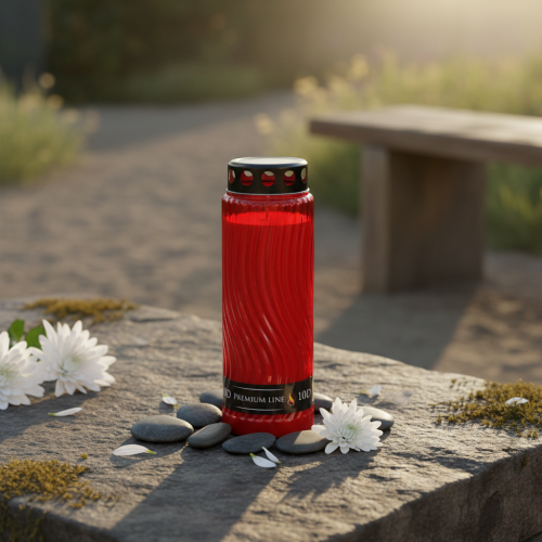 Article Couvercle de bougie funéraire motif fleur rouge noir 10 jours H27cm