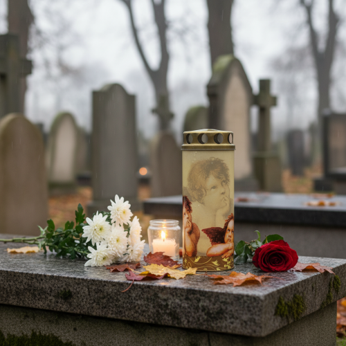 Article Bougie funéraire bougie funéraire ange avec motif lumière de deuil Ø6cm H15,5cm