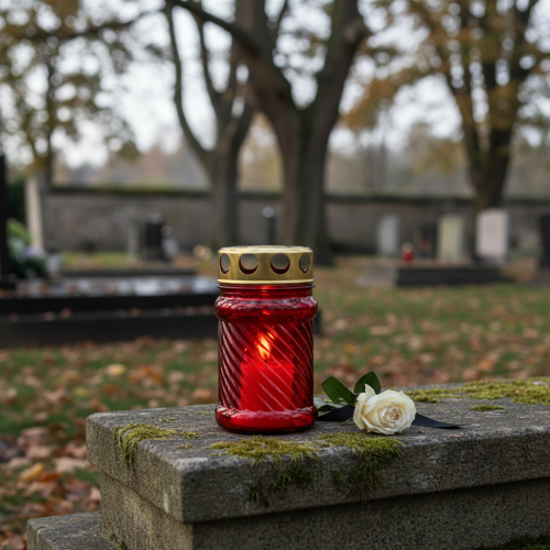 Article Lampe funéraire verre rouge Ø6cm H10,5cm 1 pièce