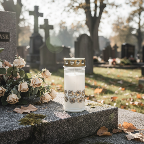 Article Bougies funéraires roses blanches lumière de deuil lumière commémorative Ø7cm H18cm 90h 2pcs