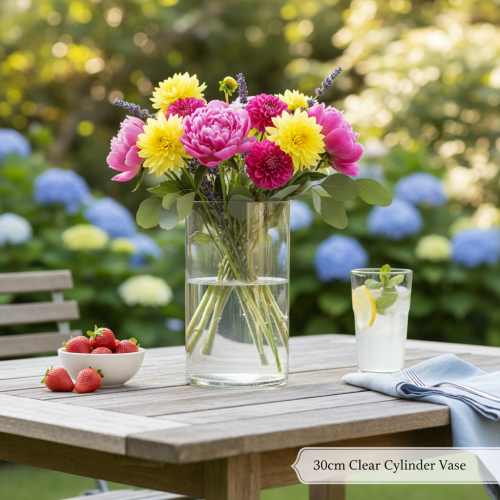 Article Vase à fleurs cylindrique en verre fin, pouvant servir de vase ou de grand vase décoratif, 30 cm