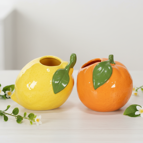 Article Vase à agrumes (orange et citron), accessoire de décoration raffiné pour l'été, 10 cm, lot de 2.